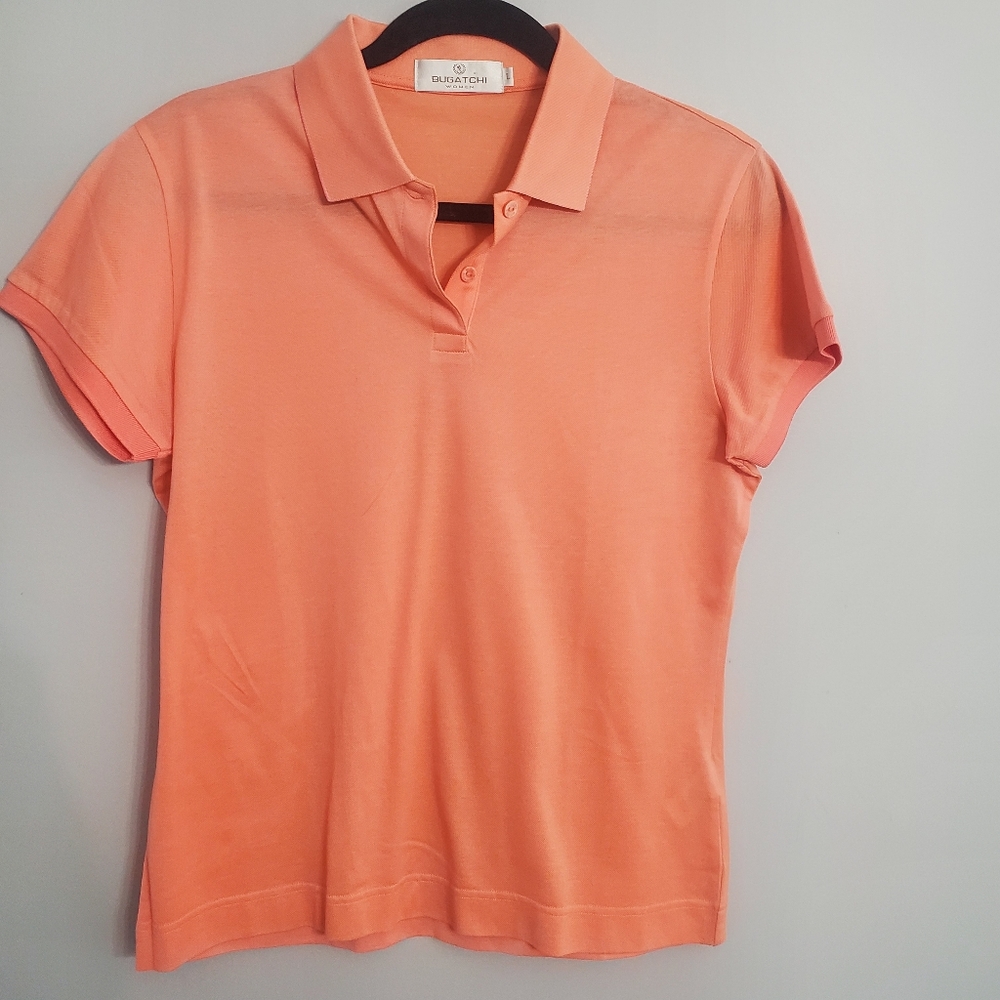 Bugatchi Women's Light Orange Polo Shirt Preppy Athleisure Tennis Prep Sz L NWOT